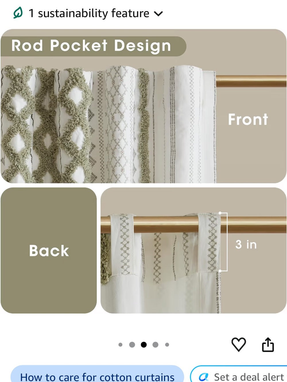 Textured Cotton Curtain Panel - Olive Green